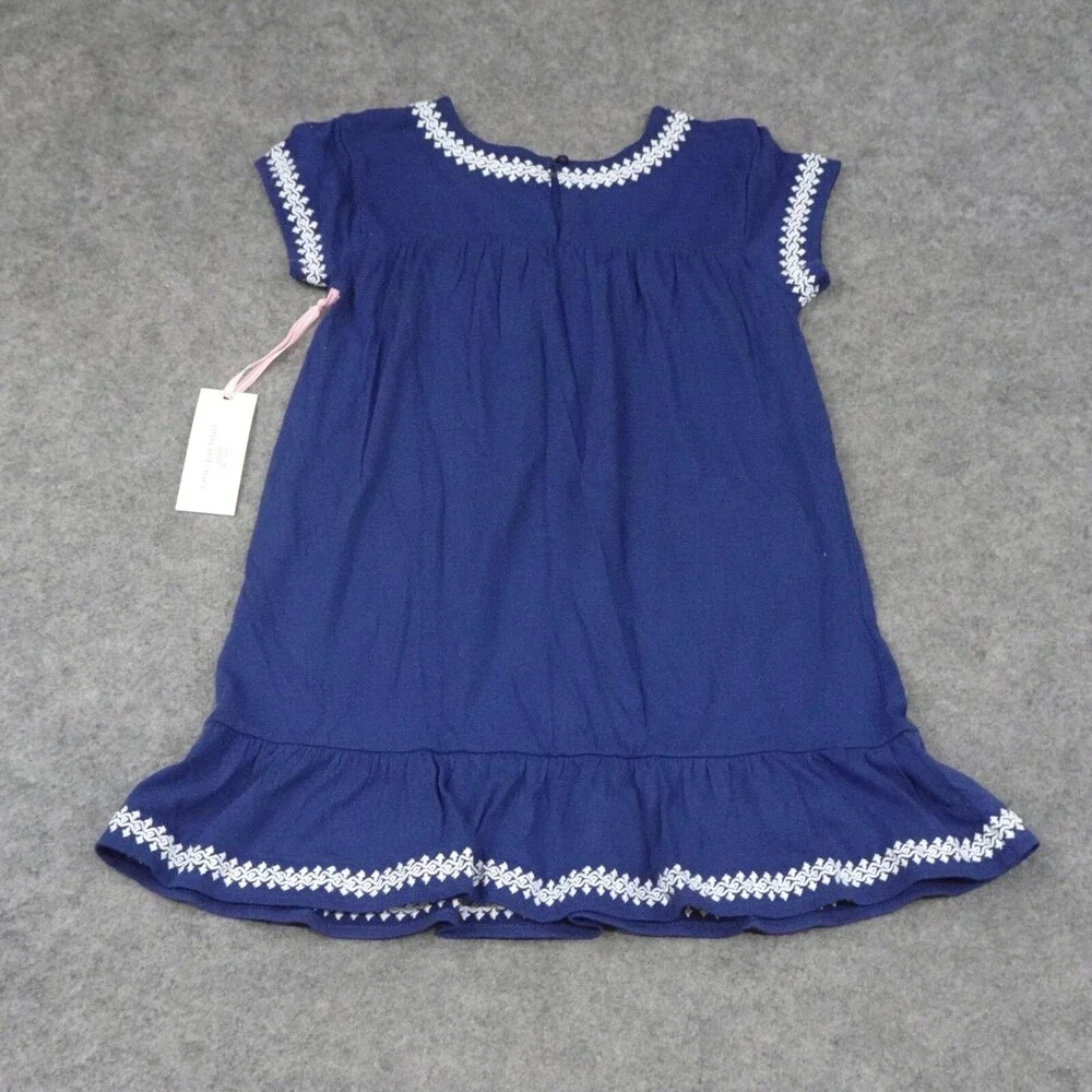 Vinyard Vines Dress Girls Extra Small Navy Blue Lattice Sundress Flowy Coverup
